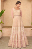 Light Cream Peach Designer Embroidered Georgette Anarkali Gown-Saira's Boutique