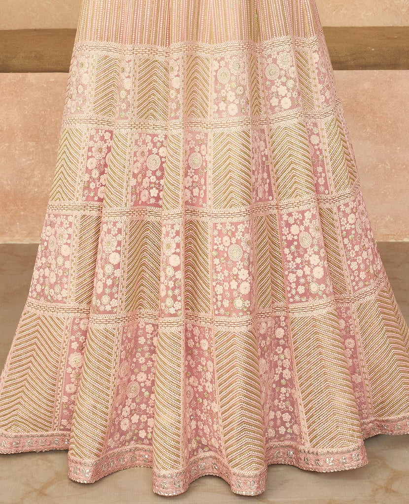 Light Cream Peach Designer Embroidered Georgette Anarkali Gown-Saira's Boutique