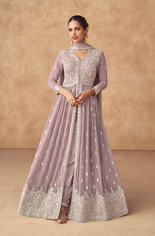 Palm Green Designer Embroidered Floor Length Silk Anarkali Suit