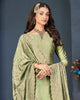Light Olive Green Designer Embroidered Party Wear Silk Pant Suit-Saira's Boutique