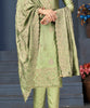 Light Olive Green Designer Embroidered Party Wear Silk Pant Suit-Saira's Boutique