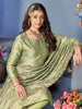 Light Olive Green Designer Embroidered Party Wear Silk Pant Suit-Saira's Boutique
