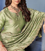 Light Olive Green Designer Embroidered Party Wear Silk Pant Suit-Saira's Boutique