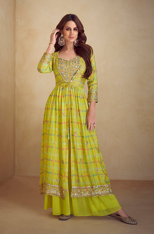 Shaded Orange Designer Embroidered Crepe Silk Party Wear Kaftan Suit