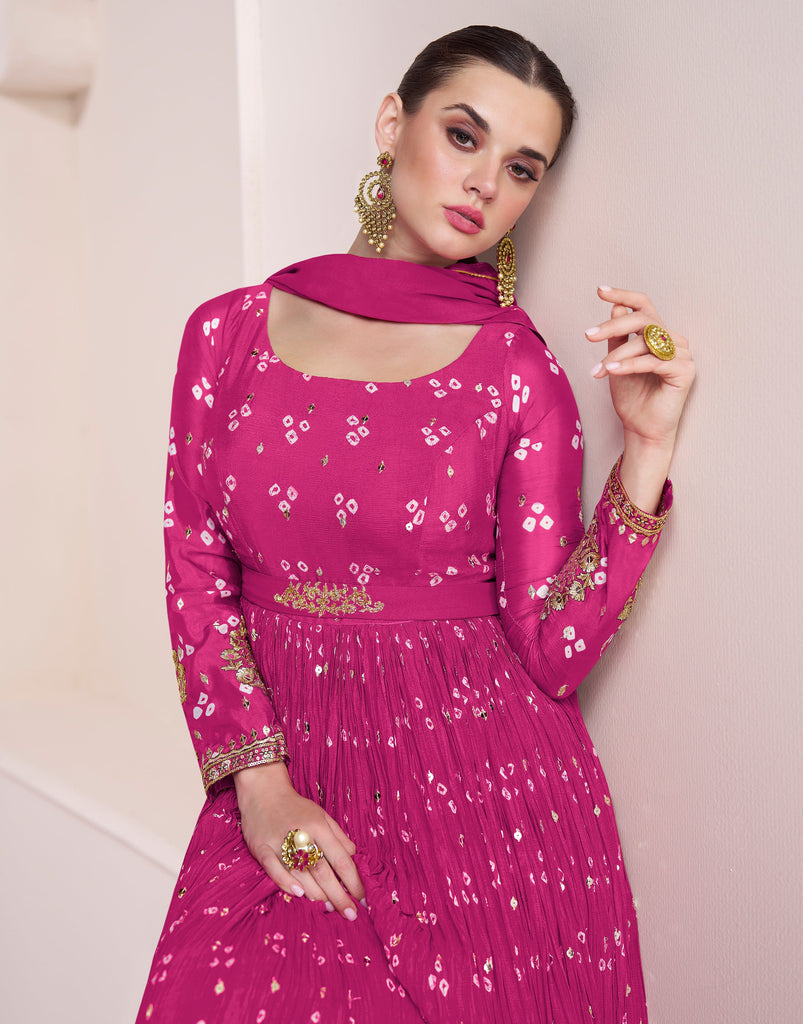 Magenta Designer Embroidered Georgette Chinon Silk Anarkali Gown-Saira's Boutique
