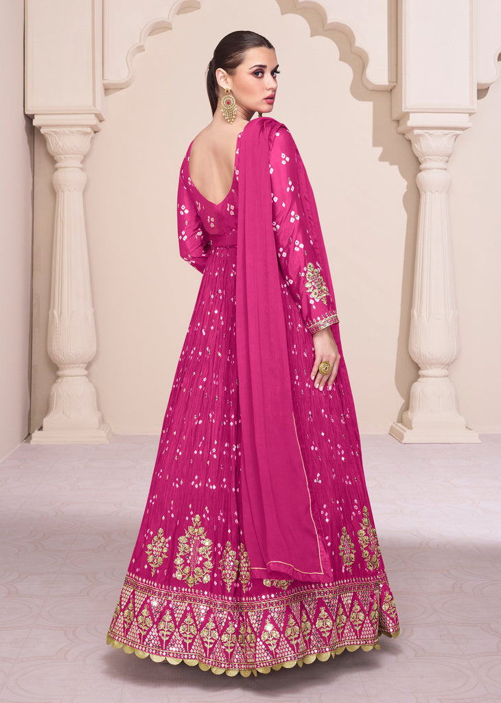 Magenta Designer Embroidered Georgette Chinon Silk Anarkali Gown-Saira's Boutique