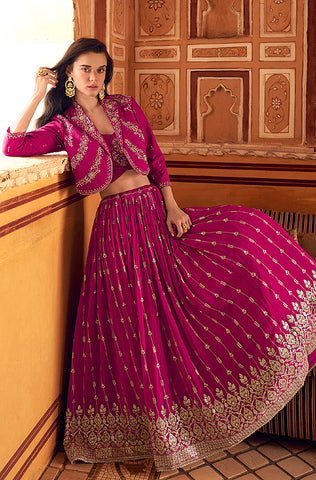 Blue Designer Heavy Work Premium Georgette Wedding Gown