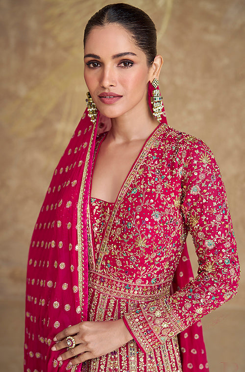 Magenta Designer Heavy Embroidered Georgette Wedding Anarkali Gown-Saira's Boutique