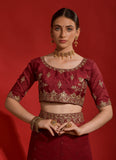 Maroon Designer Embroidered Georgette Wedding Saree-Saira's Boutique