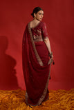 Maroon Designer Embroidered Georgette Wedding Saree-Saira's Boutique