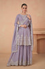 Mauve Designer Embroidered Silk Party Wear Sharara Suit-Saira's Boutique