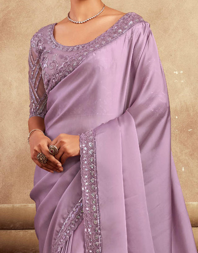 Mauve Designer Embroidered Silk Wedding Party Wear Saree-Saira's Boutique