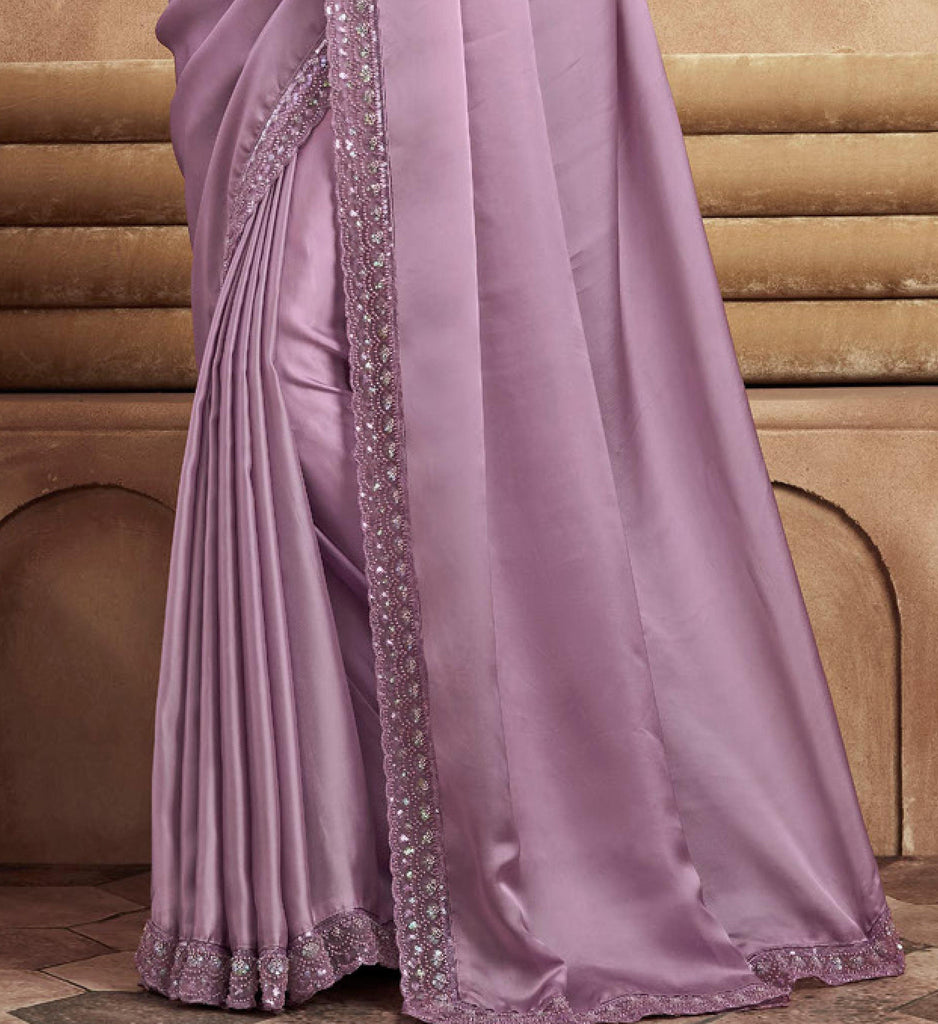 Mauve Designer Embroidered Silk Wedding Party Wear Saree-Saira's Boutique