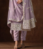 Mauve Embroidered Wedding Soft Organza Pant Suit-Saira's Boutique
