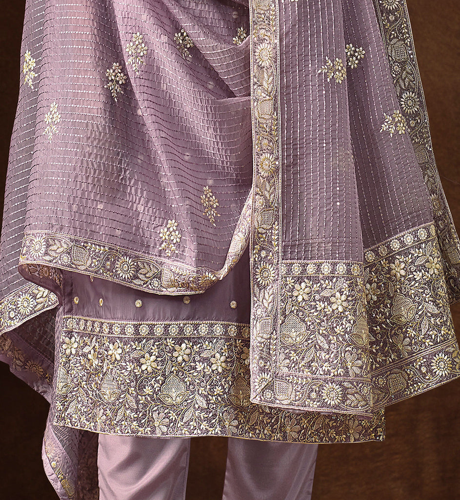 Mauve Embroidered Wedding Soft Organza Pant Suit-Saira's Boutique