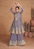 Mauve Gray Designer Embroidered Party Wear Sharara Suit-Saira's Boutique