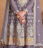 Mauve Gray Designer Embroidered Party Wear Sharara Suit-Saira's Boutique