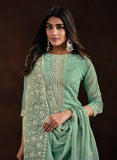Mint Green Embroidered Wedding Soft Organza Pant Suit-Saira's Boutique