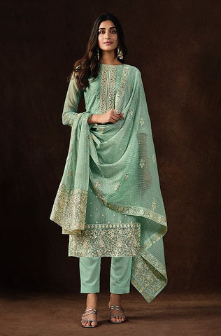 Dusty Mint Green Designer Heavy Embroidered Net Bridal Anarkali Suit