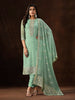 Mint Green Embroidered Wedding Soft Organza Pant Suit-Saira's Boutique