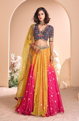 Shaded Regal Blue Designer Embroidered Silk Party Wear Saree