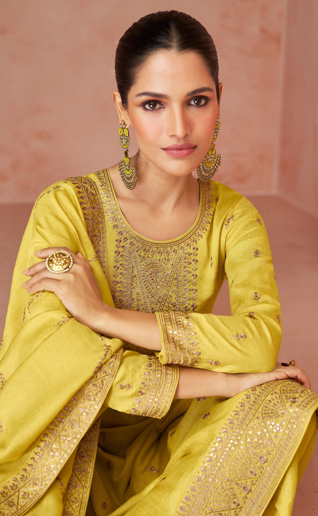 Yellow Partywear Embroidered Faux Georgette Palazzo Suit at Rs 2699.00 |  Palazzo Suit | ID: 2851807901388