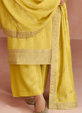 Mustard Yellow Designer Embroidered Silk Party Wear Palazzo Suit-Saira's Boutique