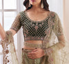 Olive Designer Heavy Embroidered Net Bridal Lehenga-Saira's Boutique