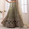 Olive Designer Heavy Embroidered Net Bridal Lehenga-Saira's Boutique