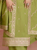 Olive Green Designer Embroidered Silk Party Wear Palazzo Suit-Saira's Boutique