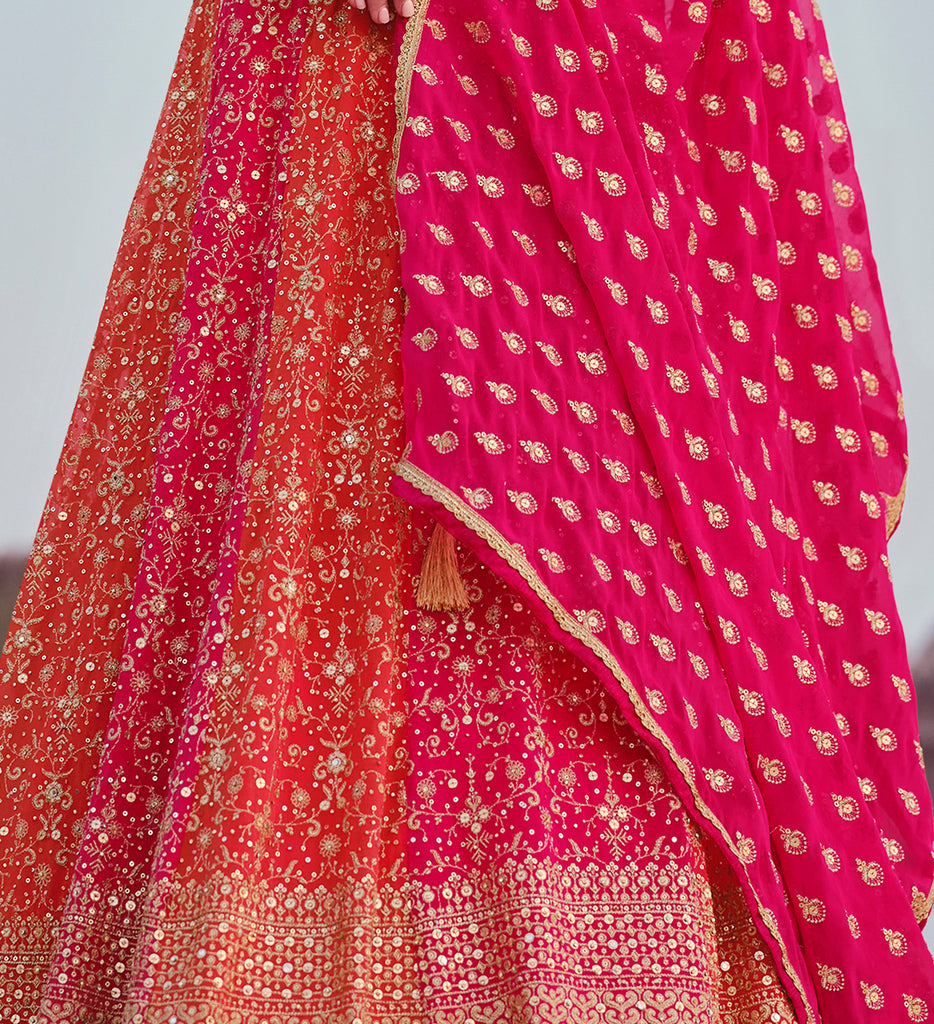 Orange & Pink Designer Heavy Embroidered Georgette Bridal Anarkali Gown-Saira's Boutique