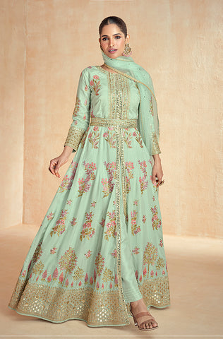 Blush Pink Designer Heavy Embroidered Net Anarkali Suit