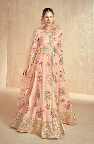 Blush Pink Designer Heavy Embroidered Net Anarkali Suit