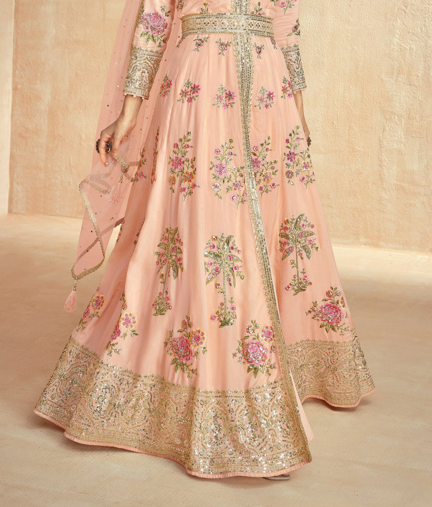 Pastel Peach Designer Embroidered Premium Silk Anarkali Suit-Saira's Boutique
