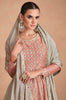 Peach & Taupe Designer Embroidered Silk Party Wear Sharara Suit-Saira's Boutique