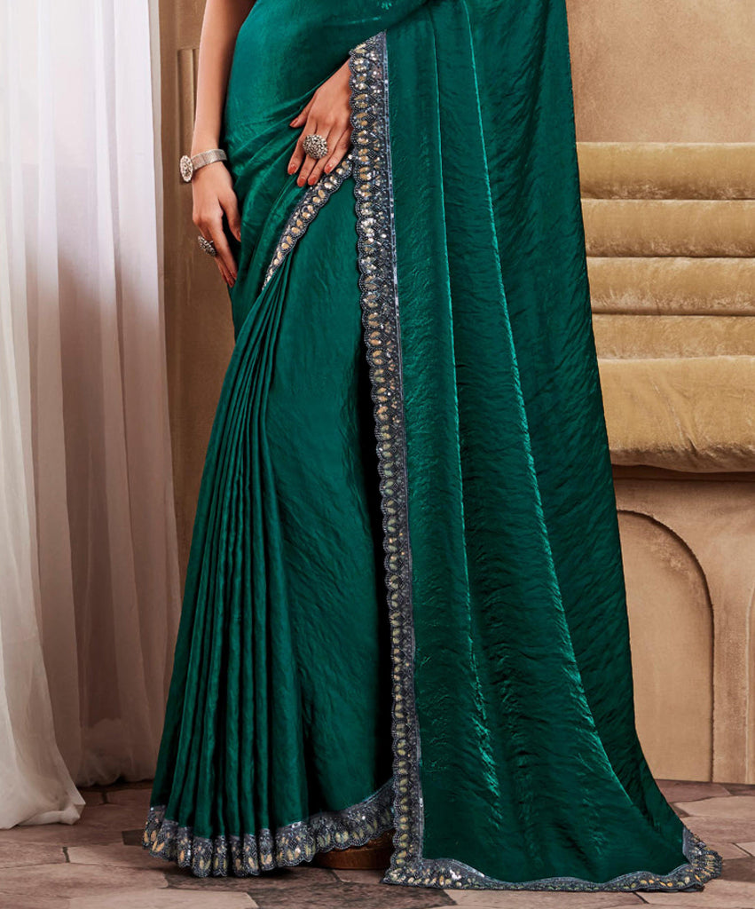 Peacock Green Designer Embroidered Silk Wedding Party Wear Saree-Saira's Boutique