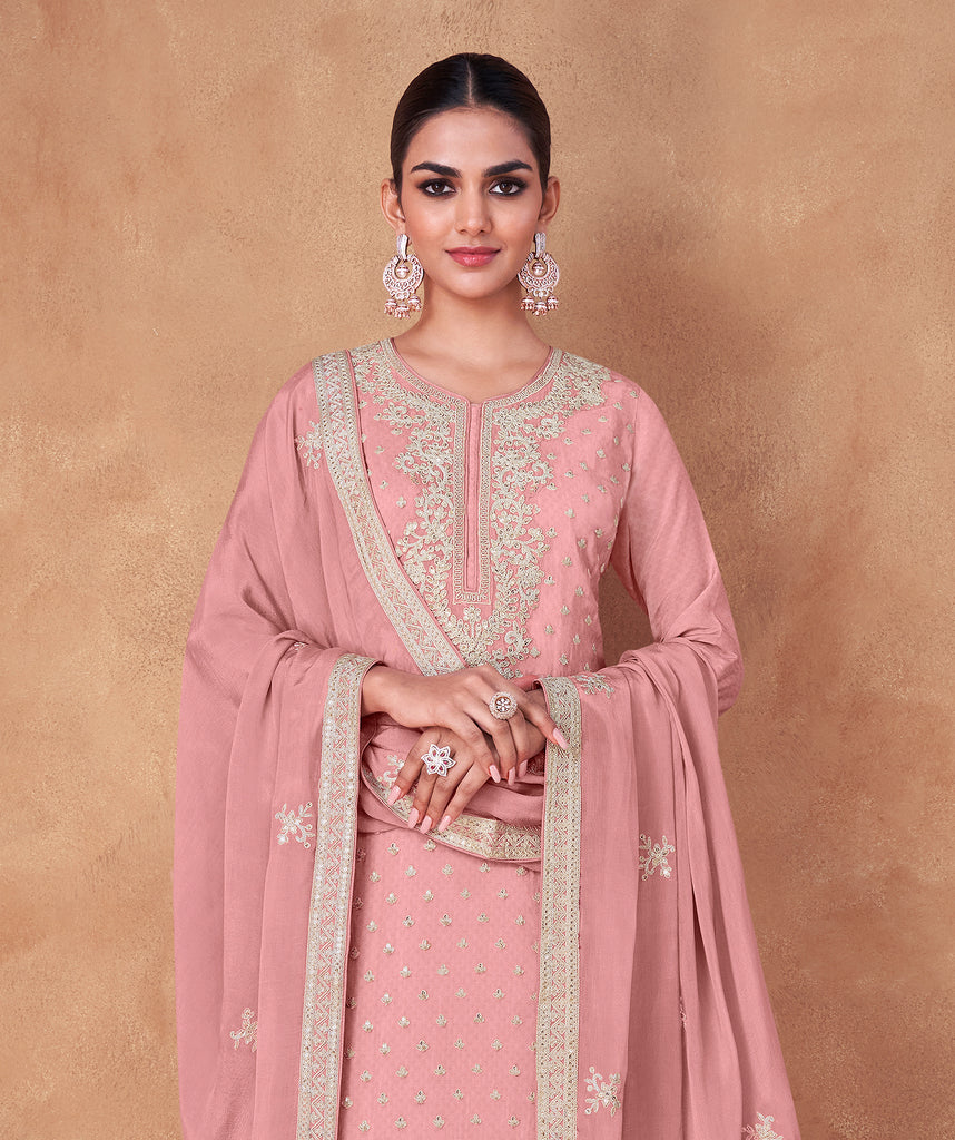 Pink Blush Designer Embroidered Party Wear Sharara Suit-Saira's Boutique