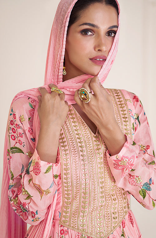Pink Designer Embroidered Party Wear Sharara Suit-Saira's Boutique