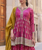Pink & Mustard Designer Embroidered Party Wear Sharara Suit-Saira's Boutique