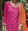 Pink & Orange Designer Embroidered Silk Wedding Sharara Suit-Saira's Boutique