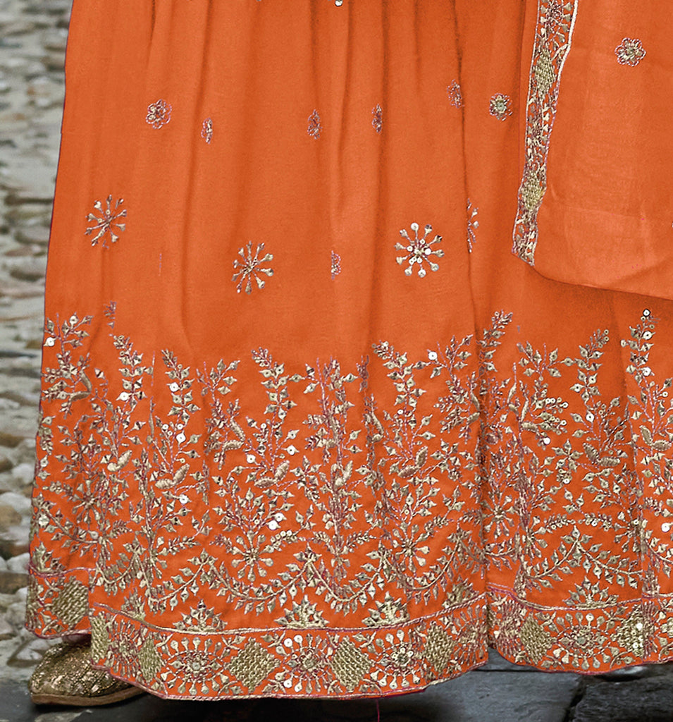 Pink & Orange Designer Embroidered Silk Wedding Sharara Suit-Saira's Boutique