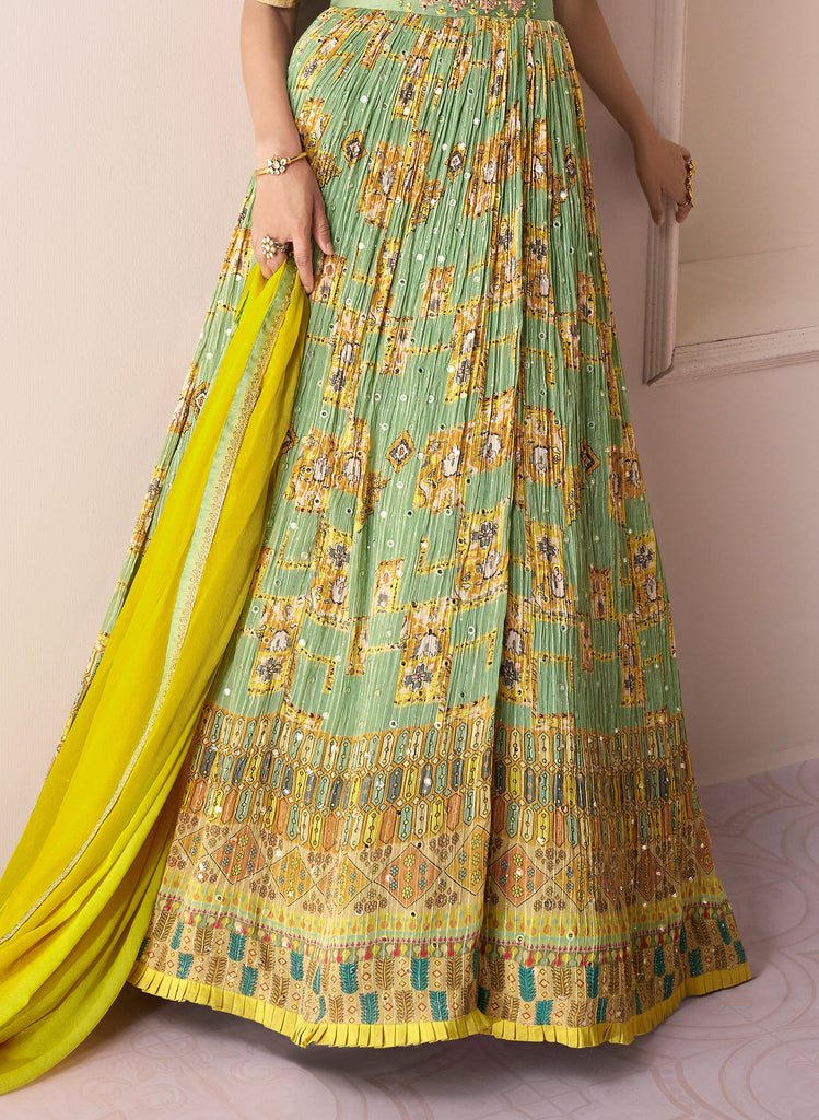 Pixie Green Designer Embroidered Georgette Chinon Silk Anarkali Gown-Saira's Boutique