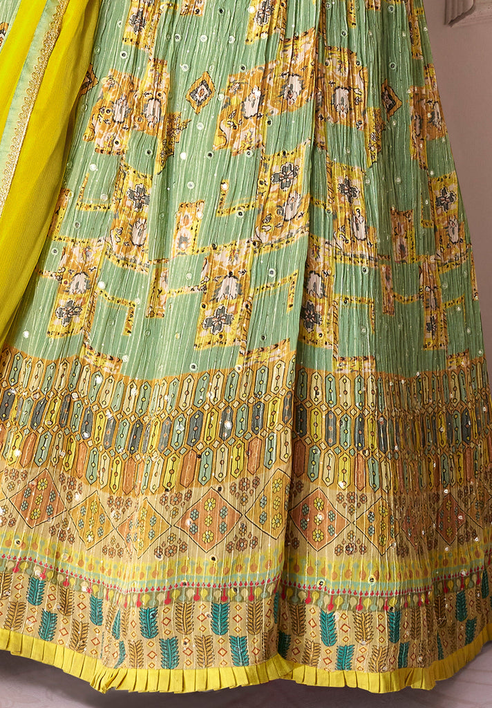 Pixie Green Designer Embroidered Georgette Chinon Silk Anarkali Gown-Saira's Boutique