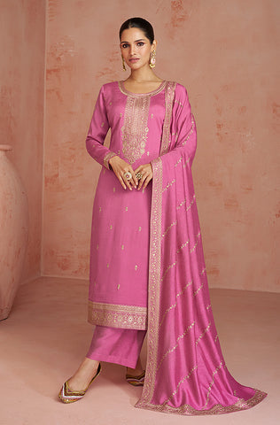 Blue & Raspberry Red Pink Designer Embroidered Pant Suit