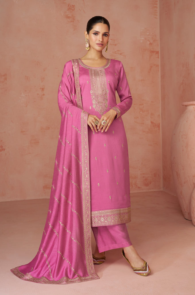 Banarasee Salwar Kameez Cotton Silk Fabric With Contrast Peach Meena D