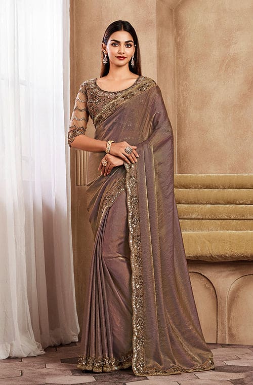 Wedding Party Party Wear Sarees Latest Fashion Brown Designer