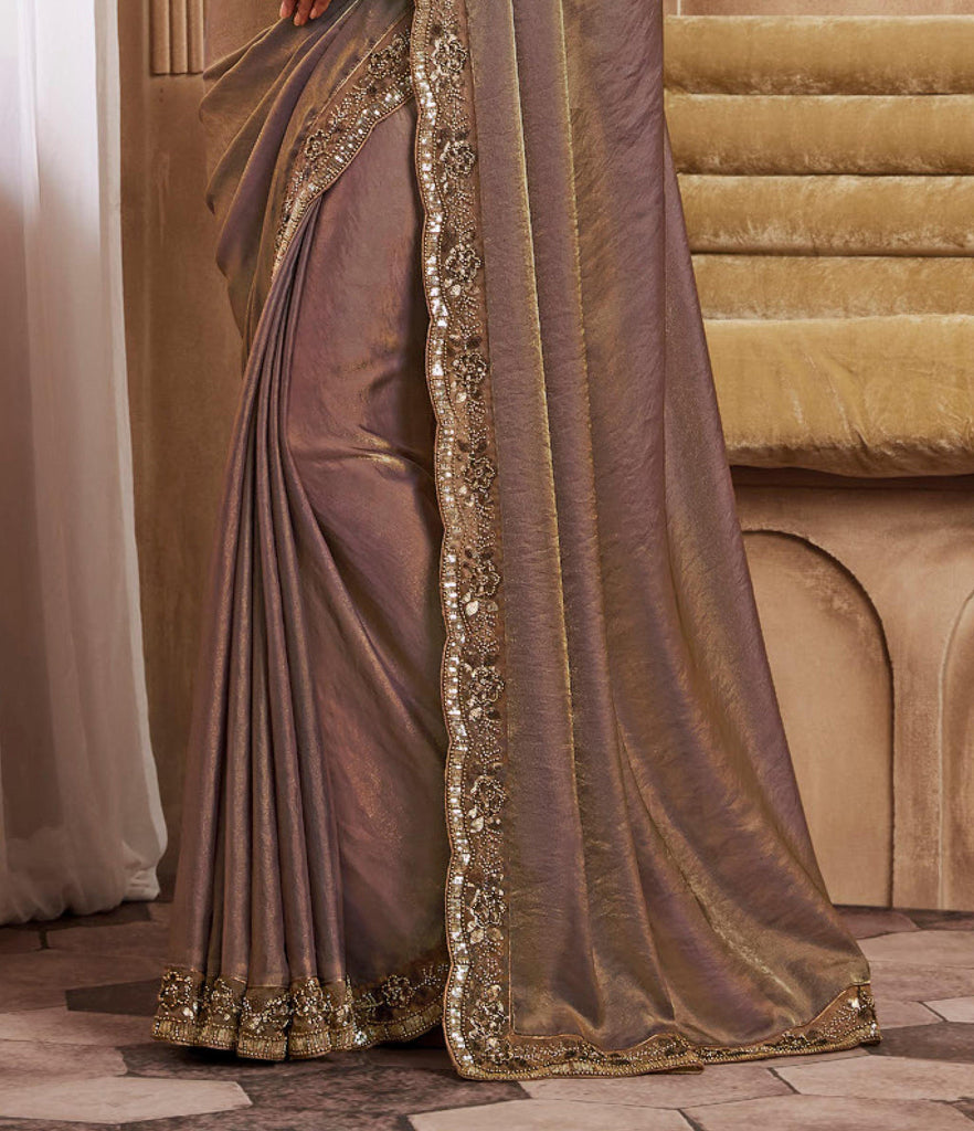 Saddle Brown Designer Embroidered Silk Wedding Party Wear Saree-Saira's Boutique