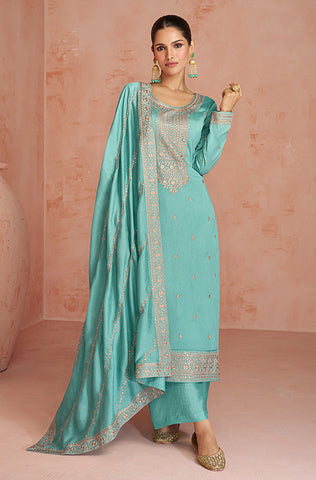 Navy Blue Designer Heavy Embroidered Silk Bridal Lehenga