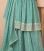 Sea Green Designer Embroidered Silk Party Wear Sharara Suit-Saira's Boutique