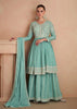 Sea Green Designer Embroidered Silk Party Wear Sharara Suit-Saira's Boutique